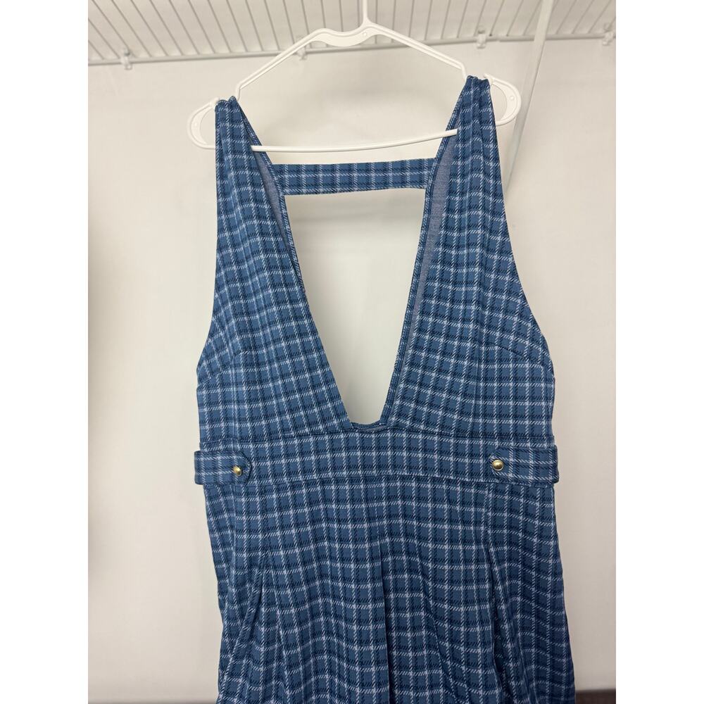 American Eagle It Knit Blue Checkered Pinafore Pleated Mini Dress XL - Picture 2 of 9